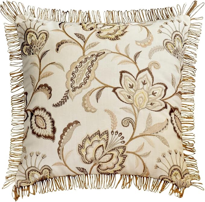 The HomeCentric King/Queen/Twin Beige Decorative Bed Runner Twin 53"x18" Bed Runner with One Pillow Cover, Floral, Pearl, Jute Lace, Embroidery Bed Scarf on Cotton Fabric - Floral Luster