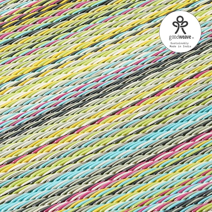 Fab Habitat Outdoor Rug - Waterproof, Fade Resistant, Crease-Free - Premium Recycled Plastic - Striped - Patio, Porch, Deck, Balcony - Cancun - Candy - 5 x 8 ft