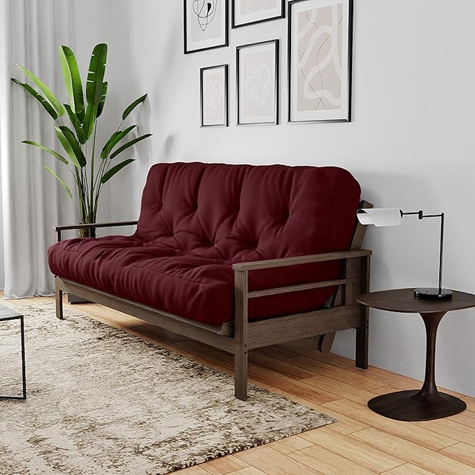 Royal Sleep Products by The Futon Factory 6 inch Foam Futon Mattress - Solid Burgundy Cover - Queen Size - CertiPUR Certified Foams - Made in USA - (Frame not Included)
