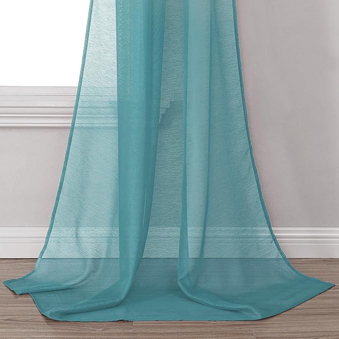 DONREN Luxury Soft Sheer Curtains Scarf for Windows - Semi Voile Window Scarf Valance,34 Inches Wide by 144 Inches Long (1 Panel,Teal)
