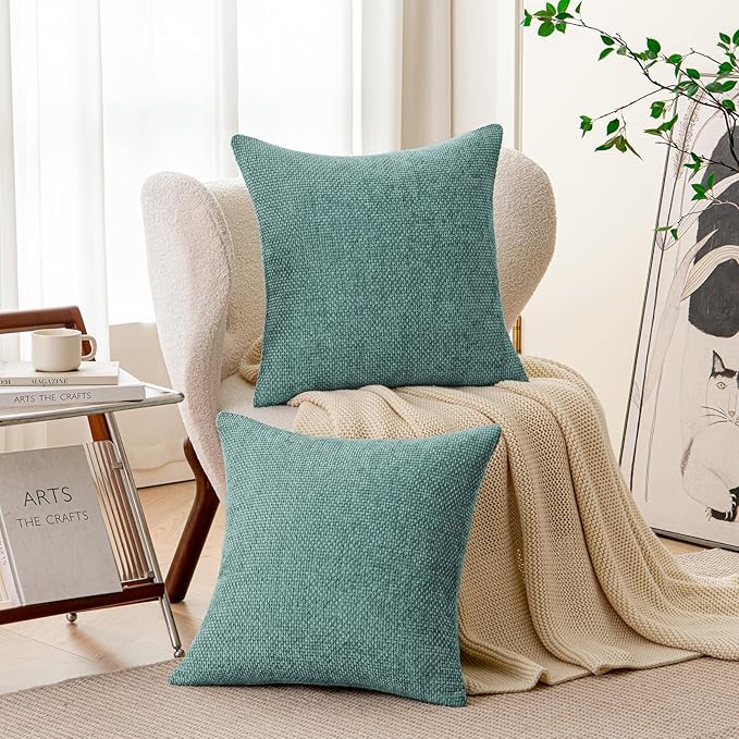 a moment Teal Chenille Throw Pillow Covers 18x18 Inch Pack of 2 Modern Decorative Throw Pillow Covers Farmhouse Cross Covers Home Decor for Sofa Bedroom Living Room