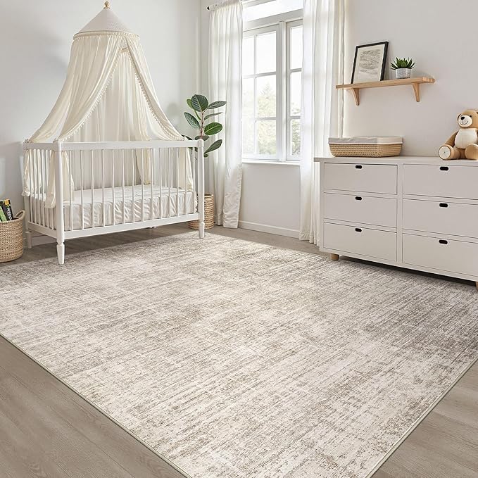 6x9 Area Rugs Living Room: Washable Large Neutral Brown Rug Abstract Soft Modern Stain Resistant Indoor Floor Non-Slip Carpet for Bedroom Nursery Kids Office Playroom Dining Room Under Table Home