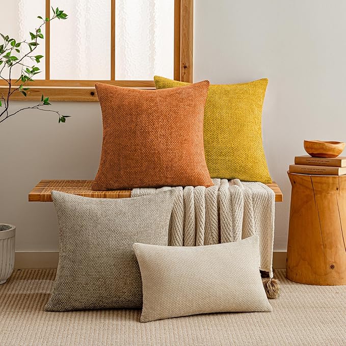 a moment Fall Orange Chenille Throw Pillow Covers 22x22 Inch Pack of 2 Modern Decorative Throw Pillow Covers Farmhouse Cross Covers Home Decor for Sofa Bedroom Living Room
