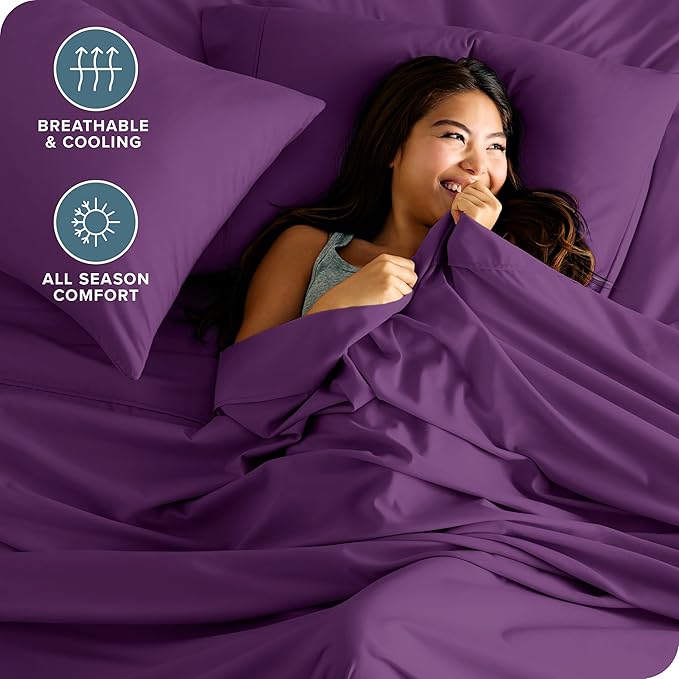 Bare Home Full Sheet Set - Luxury 1800 Ultra-Soft Microfiber - Double Brushed - Deep Pockets - Easy Fit - 4 Piece Set - Bedding Sheets & Pillowcases (Full, Plum)