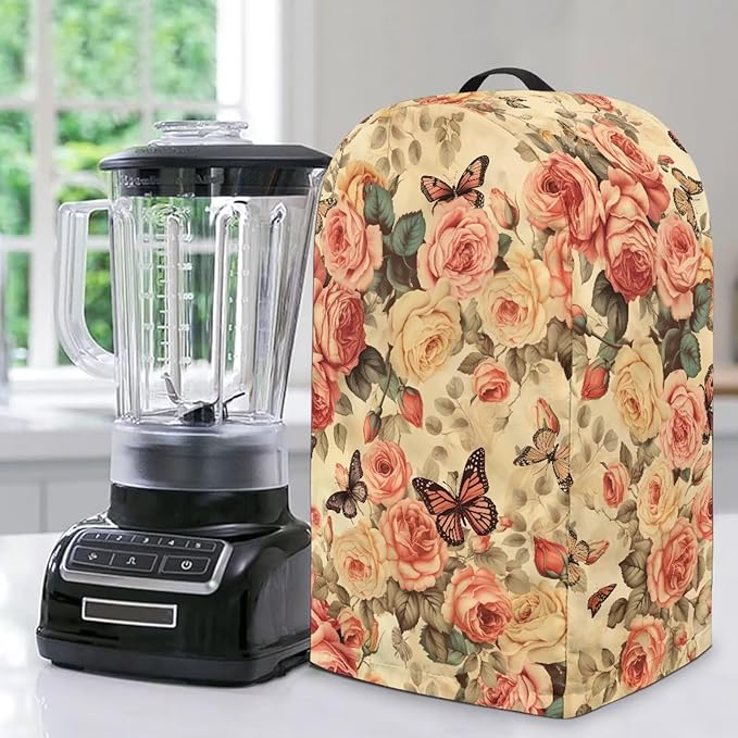 Vintage Roses Butterfly Blender Dust Cover Stand Mixer or Coffee Maker Appliance Covers, Anti Fingerprint Polyester Dust Proof Stain Resistant Blender Cover for Home Kitchen