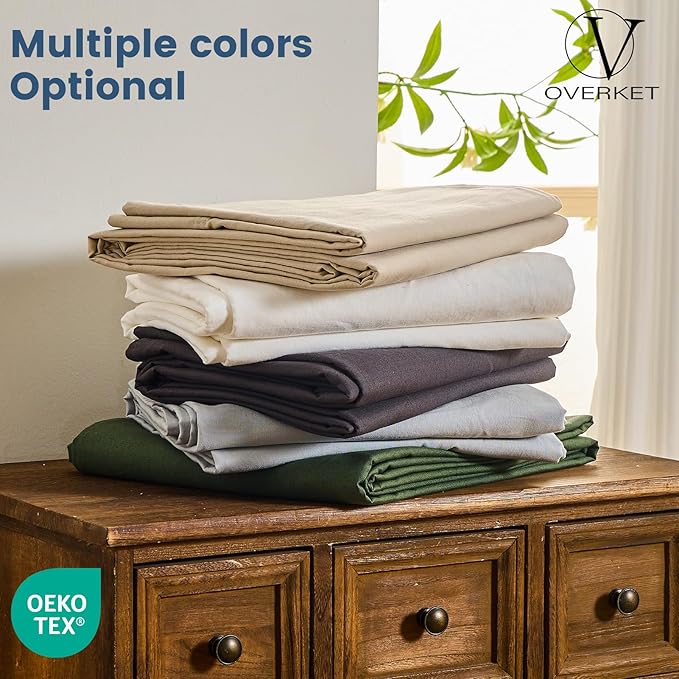 100% Linen Sheets King Size,Breathable & Durable 4-Piece Bed Flax Sheet Set,Soft All-Season Bedding for Hot Sleepers 16" Deep Pocket Oeko-TEX Certified,（King, Dusty Blue）