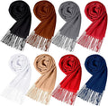 Suhine 8 Pcs Winter Scarves Bulk for Women Lightweight Blanket Scarf with Tassel Edge Pashmina Shawl for Women Men