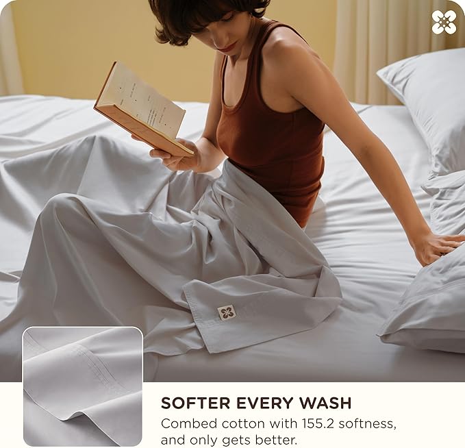 Bedsure Cooling Sheets, Rayon Derived from Bamboo & Cotton Blend, GentleSoft, Breathable, King Size Sheets Set, Deep Pocket Up to 18 Inches, Hotel Luxury Bedding for Hot Sleepers, Grey