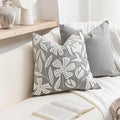 BlissBlush Grey Velvet Floral Decorative Throw Pillow Cover 20X20, Light Gray Floral Tufted Soft Farmhouse Textured Pillowcase, Accent Pillowcase for Couch Sofa Bed Living Room