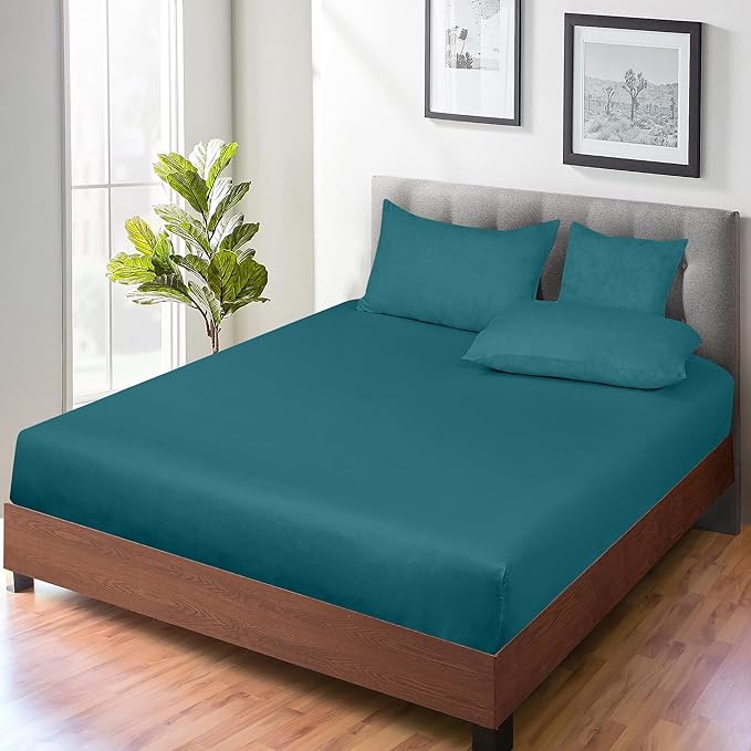 ROYALE LINENS 300 Thread Count 100% Long Staple Combed Cotton Fitted Sheet Twin XL - Super Soft Deep Pocket Bottom Sheet - Fitted Sheets Only - Elastic Sheets (Twin XL, Teal)