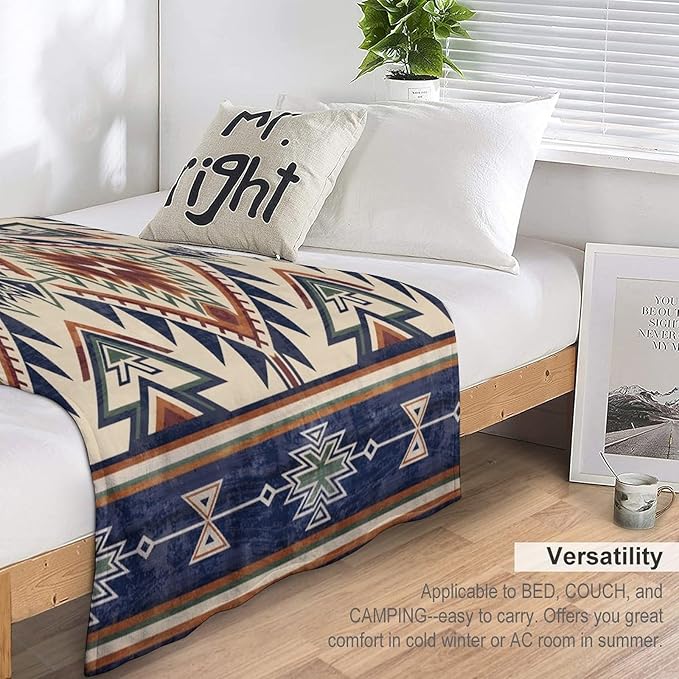 Native Throw Blanket, Southwest Tribal Aztec Pattern Vintage Abstract Ethnic Geometric Print Couch Sofa Bed Plush Throw Blanket 60"x80"