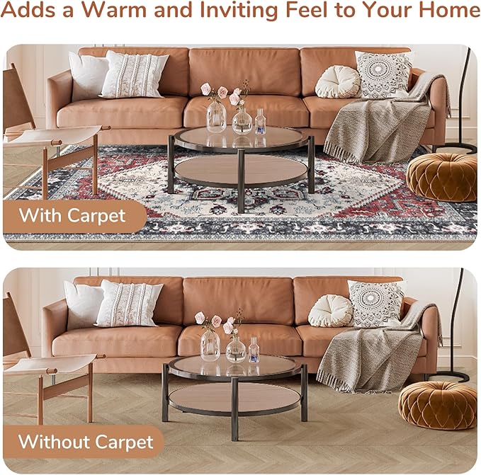OPPODREAM Thin 8x10 Area Rugs, Washable Rugs 8x10 with Non Slip Backing, Faux Cashmere Low-Pile 8 x 10 Carpet, Black & Red