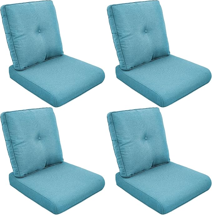 Patio Cushions for Outdoor Furniture - 22" x 25" x 4" UV Resistant Thick Foam Cushions Water Resistant Replacement Cushion for Outdoor Patio Furniture Chair/Sofa/Couch | Light Blue | 4-Pack |