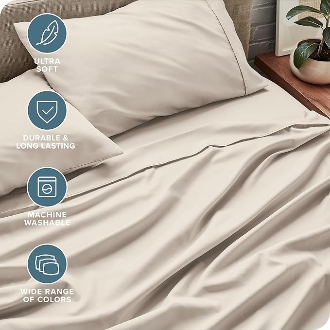 Bare Home Split California King Sheet Set - 1800 Ultra-Soft Microfiber Split California King Bed Sheets - Double Brushed - Deep Pockets - Easy Fit - 5 Piece Set - Bed Sheets (Split Cal King, Wheat)