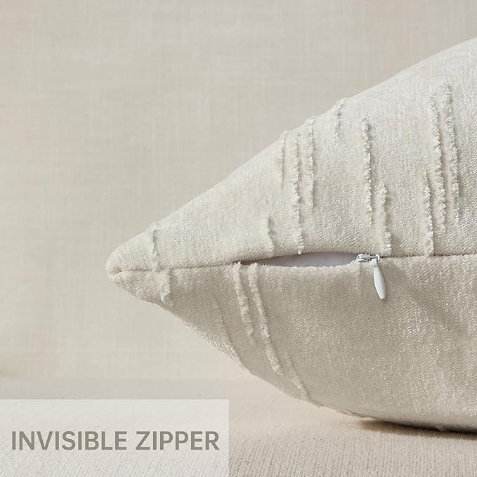 Set of 2 Soft Textured Throw Pillow Covers 20x20, Invisible Zipper Neutral Cushion Cases, Easy - Care Decorative Farmhouse Decor for Living Room Couch (White, 20" x 20" (Pack of 2))