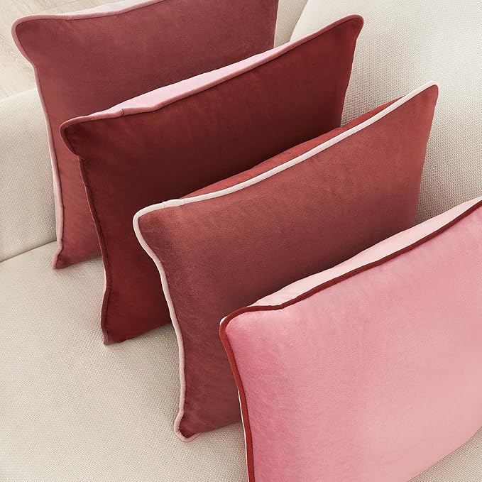 MONDAY MOOSE Decorative Throw Pillow Covers Cushion Cases, Set of 4 Soft Velvet Modern Double-Sided Designs, Mix and Match, Pillow Inserts Not Included (20x20 inch, Pink/Dark Pink)