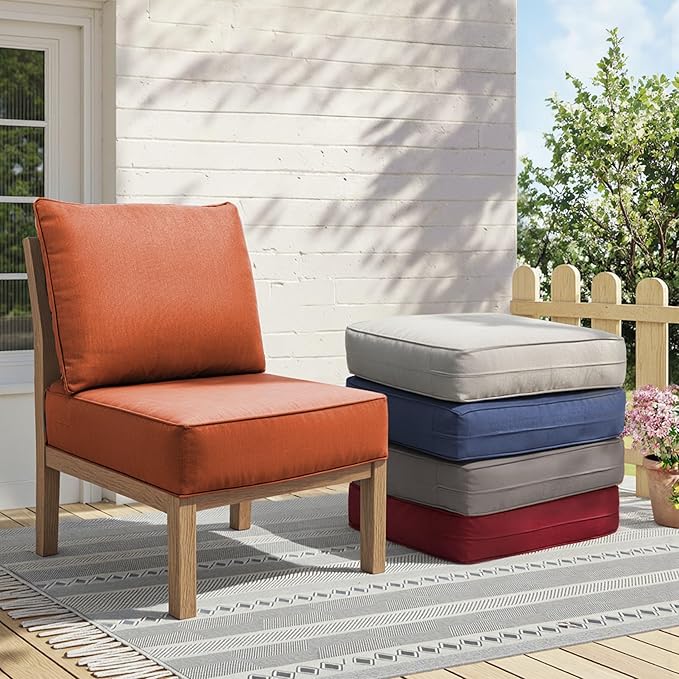 Outdoor Cushion Set for Furniture Patio Furniture, UV Resistant, Water Resistant - 6 Inch Thick Foam Garden Cushions– 24x24 Inch Patio Seat Covers for Chair/Sofa/Couch | Orange | 7-Pack |