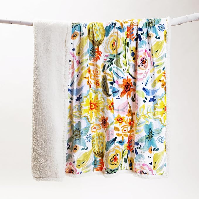 CARSTENS, INC. Ultra Premium Super Soft Plush Sherpa Fleece Oversized Throw Blanket 54" x 68", Field of Flowers