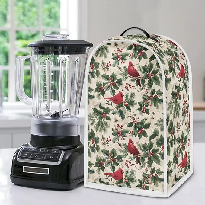 Christmas Teal Blender Cover for Kitchen Countertop Washable Small Appliance Dust Cover Kitchen Decor Food Processor Protector with Handle Blender Protection Accessories Christmas Decor