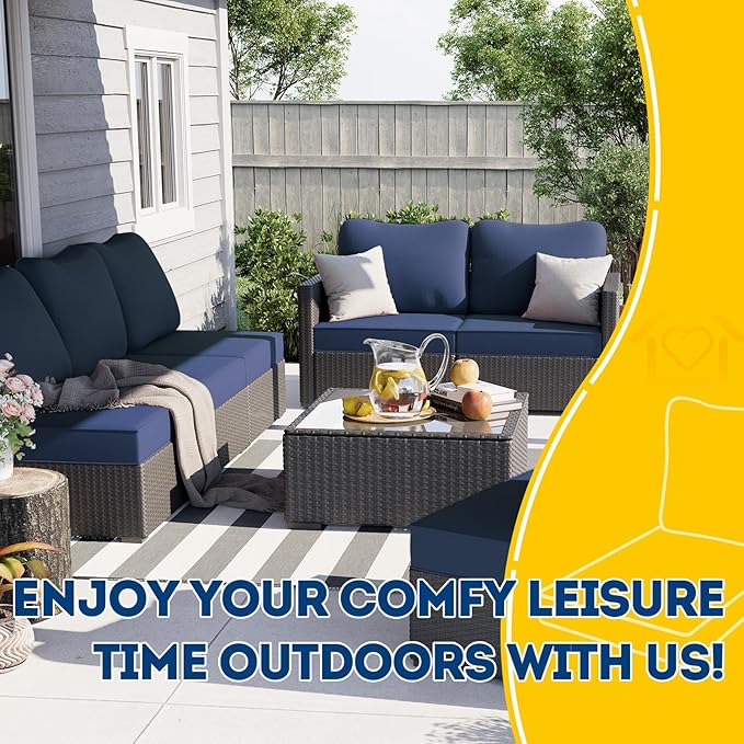 AAAAAcessories Outdoor Deep Seat Cushions, Waterproof, Fade-Resistant Patio Furniture Replacement Cushions, 23.5" x 25.5" x 5" + 23.5" x 19", Navy Blue