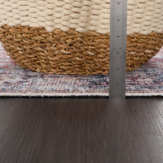 Bloom Rugs Caria Washable Non-Slip 6x9 Rug - Brick/Dark Blue Traditional Area Rug for Living Room, Bedroom, Dining Room, and Kitchen - Exact Size: 6' x 9'