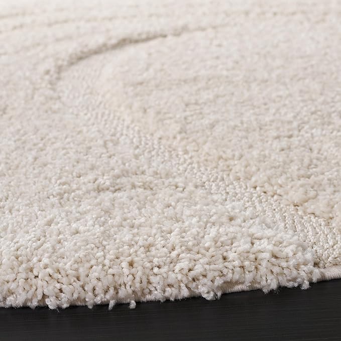 SAFAVIEH Florida Shag Collection Area Rug - 6'7" Round, Creme & Creme, Non-Shedding & Easy Care, 1.2-inch Thick Ideal for High Traffic Areas in Living Room, Bedroom (SG471-1111)