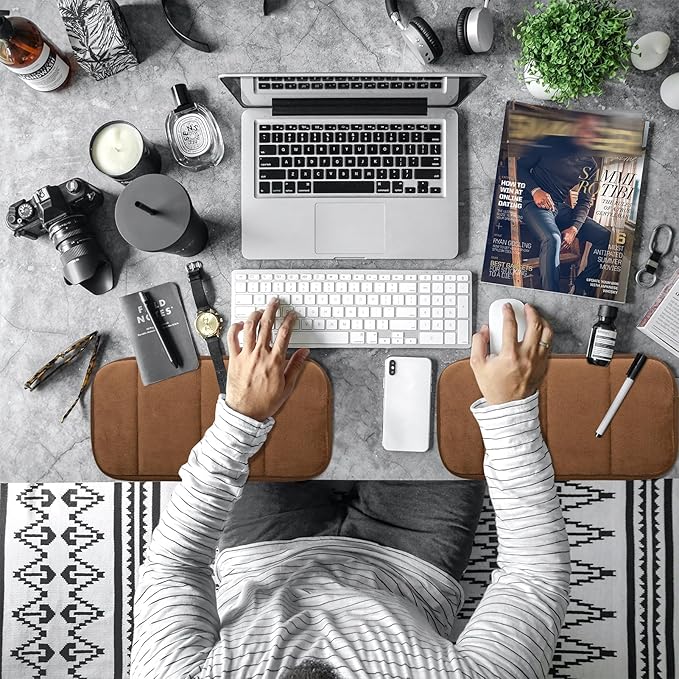 2 Sets Upgrade Computer Wrist Elbow Pad, DILIBRA Portable Memory Foam Arm Wrist Rest Pillow, Soft and Anti-Slip Wrist Support Mat for Keyboard Desktop Office Gaming - Alleviate Elbow Pain (Brown)