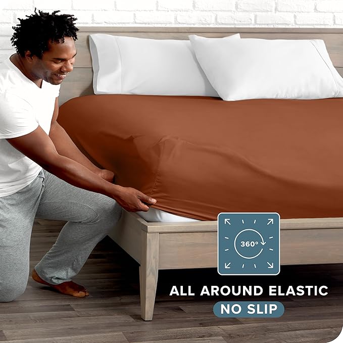 Bare Home Fitted Bottom Sheet Twin Extra Long Size - Premium 1800 Microfiber - Ultra-Soft Hotel Luxury - Deep Pocket - Durable and Long Lasting (Twin XL, Terracotta)