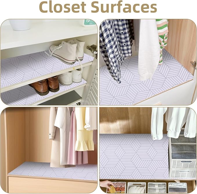 Shelf Liners for Kitchen Cabinets Non Adhesive Shelf Liner Paper Non-Slip Thickened Drawer Liner Easy to Clean for Tool Box Refrigerator with Knife and Tape Measure, Silver Geometric, 23.6 x 354.3 in