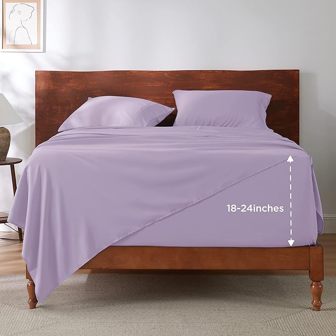 Bedsure Deep Pocket Twin Sheets Set - Fits Mattresses Up to 21 Inches Thick -3 Piece GentleSoft Bed Sheets, Moisture Wicking, Soft & Cooling Bedsheet & Pillowcases, Easy & Secure Fit, Light Purple