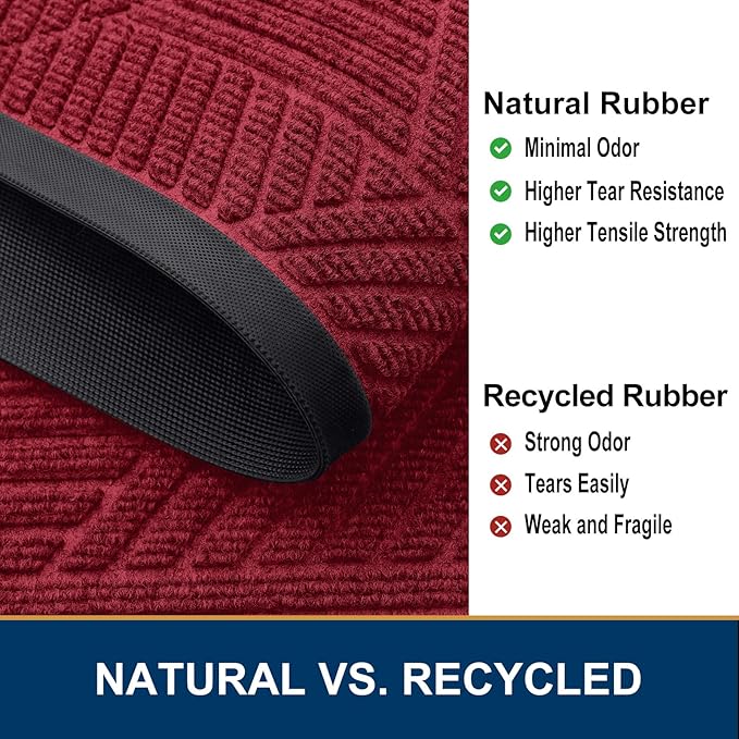 Smiry Half Circle Front Door Mat Outside Entrance, Heavy Duty Sturdy Natural Rubber Doormat, Trap Dirt and Moisture, Low Profile Mats for Indoor Outdoor Entry, Irregular Triangle (36x24, Wine Red)