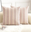 Decorative Boho Throw Pillow Covers, Farmhouse Textured Pillow Case, 18 x 18 Inch Set of 2, Chair Sofa Bedroom Living Room Home Decor Couch Cushion Case, Rust and Beige Striped