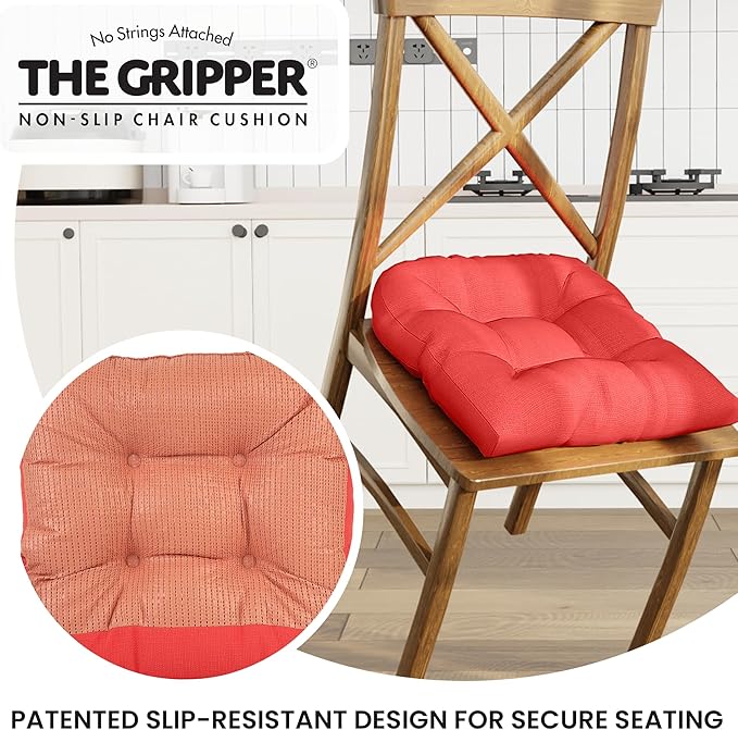 Klear Vu Gripper Overstuffed Universal Non-Slip Dining Chair Cushions for Kitchen Decor or Office Use, U-Shaped Skid-Proof Seat Pad, 17x17 Inches, 2 Count (Pack of 1), Solid Coral