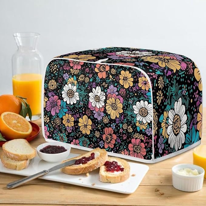 Flower 2 Slice Bread Maker Cover for Kitchen, Dustproof Toaster Cover Suitable for Standard Size Bread Machine, Small Kitchen Appliance