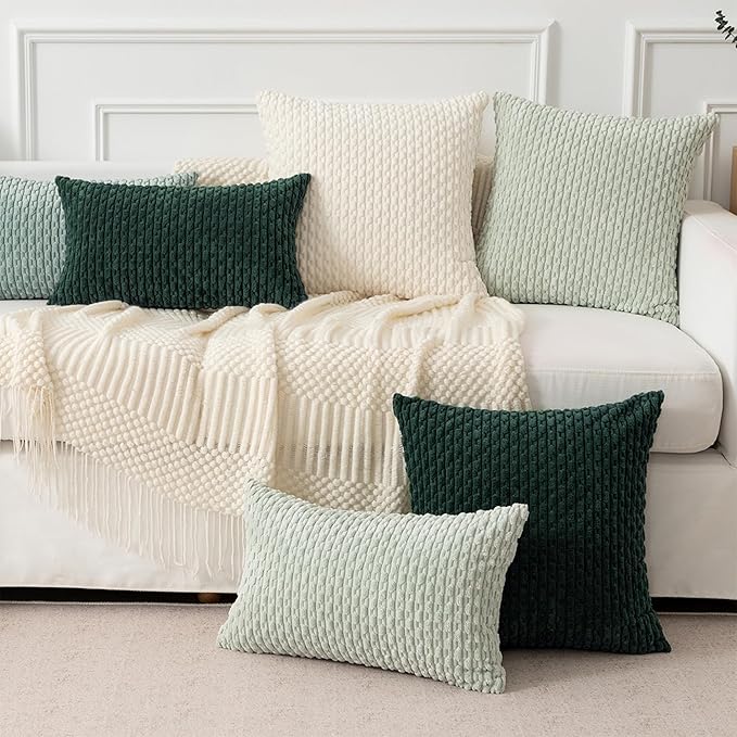 Kevin Textile 12x20 Inch Pillow Cover 1 Pack Boho Christmas Decorative Soft Striped Corduroy Lumbar Farmhouse Color Accent Rectangle Cushion Case for Living Room Couch Sofa Bed, Army Green