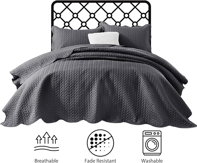 IR Imperial Rooms 8 Pack Quilt King Size Bedding (106" x 96") - Bulk Wholesale for Hotels, Guest Bedroom & Airbnbs - Lightweight Microfiber Reversible Embossed Quilts Bedspread (Charcoal)