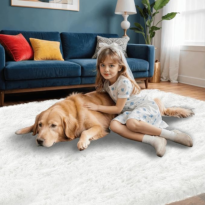 6x9 Area Rugs for Living Room Rug: Soft Fluffy Shag White Rugs for Bedroom, Non-Slip Large Fuzzy Plush Rug Indoor Floor Carpet for Nursery Kids Boys Girls Room, Dorms, Playroom, Modern Home Decor