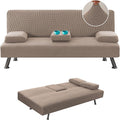 H.VERSAILTEX 4 Pieces Stretch Futon Covers Sofa Bed Slipcover with Removable Armrests and Cupholders Covers Furniture Protector High Spandex Small Checks Jacquard Fabric, Sand
