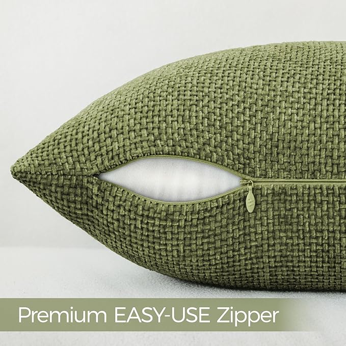 a moment Olive Green Chenille Throw Pillow Covers 22x22 Inch Pack of 2 Modern Decorative Throw Pillow Covers Farmhouse Cross Covers Home Decor for Sofa Bedroom Living Room