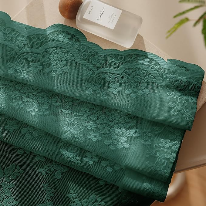 Anmao Vintage Lace Curtains 108 Inches Long 2 Panels, Romantic Semi Sheer Floral Lacy Curtain for Living Room, Elegant Window Drapes for Bedroom, Each Panel 55W x 108L, Turquoise