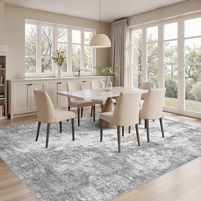 Washable 10X12 Area Rug: Modern Abstract Soft Non-Slip Indoor Rugs - Low Pile Stain Resistant Foldable Rug for Living Room Bedroom Dining Room Playroom Office(Grey,10'x12')