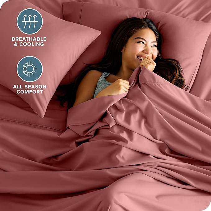 Bare Home Full XL Sheet Set - Luxury 1800 Ultra-Soft Microfiber Full Extra Long Bed Sheets - Double Brushed - Deep Pockets - Easy Fit - 4 Piece Set - Bedding Sheets & Pillowcases (Full XL, Dusty Rose)