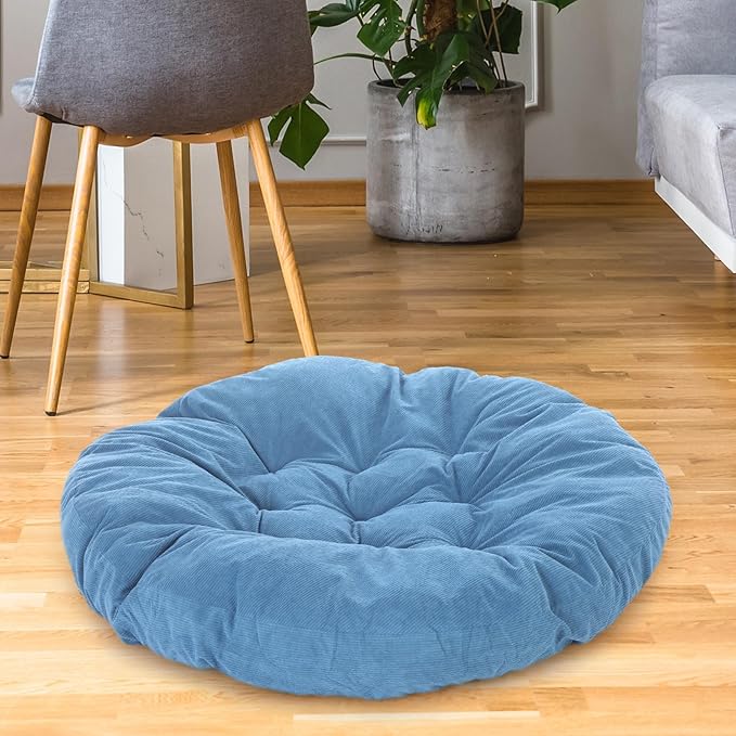 Large Floor Cushion Seating Round Floor Pillows Cushions for Adults Oversized Playroom Pillows Reading Nook Big Pillow for Sitting Meditation Yoga Living Room Sofa Balcony (Lake Blue)