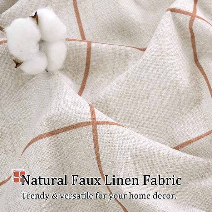 Plaid Curtains Pattern Printed 90 Inches Long - Total Linen Blackout Curtains for Living Room, Boho Grommet Drapes for Farmhouse Thermal Drapery 52x90 Inch 2 Panels, Terracotta