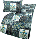 The HomeCentric King/Queen/Twin Blue Designer Full 68"x18" Bed Runner with Pillow Cover, Perrsian Pattern & Quilted Bed Scarf on Satin Fabric - Bahar