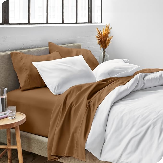 Bare Home Twin Sheet Set - 1800 Ultra-Soft Microfiber Bed Sheets - Double Brushed - Deep Pockets - Easy Fit - Extra Soft - 3 Piece Set - Bedding Sheets & Pillowcases (Twin, Caramel)