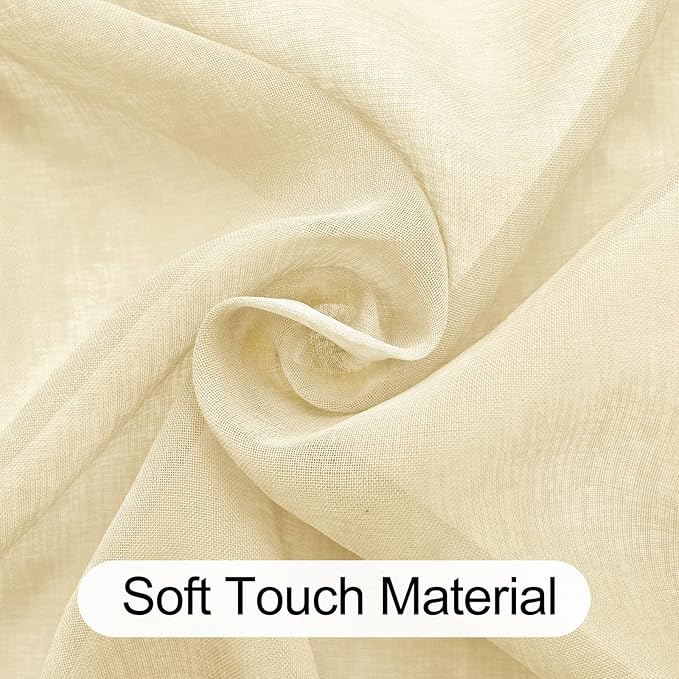 XWZO Beige Sheer Curtains 84 Inches Long 2 Panels Set for Bedroom, Light Filtering, Airy & Breathable Voile Grommet Window Curtains for Living Room with Tiebacks, Kids' Room, 60 x 84 Inches Length