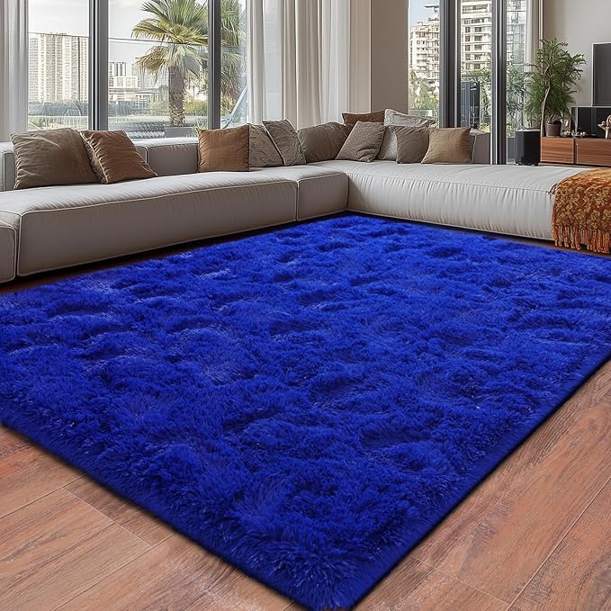 Blue Fluffy Area Rugs for Bedroom, Soft Shaggy Carpets for Living Room, Upgrade Anti-Skid Fuzzy Rugs for Kids' Room, Perfect Decor for Modern Home 6x9 Feet