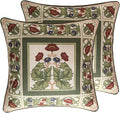 ISAENNE Design Linen Square Throw Pillow Covers 18"x18" Pack of 2, Yellow Green French Cushion Covers with Red Rose Floral Pattern Decoration Pillowcases for Bed, Living Room, Outdoor, Car