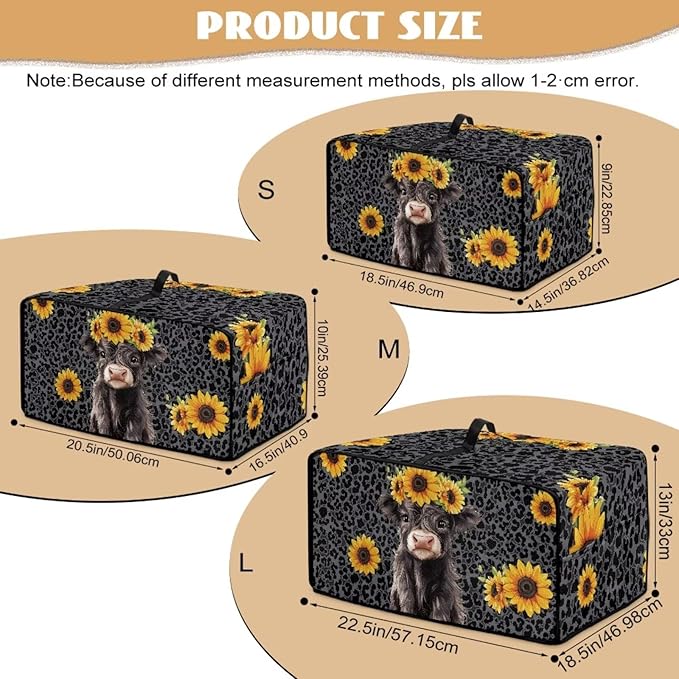 Air Fryer Toaster Oven Dust Cover with Storage Pockets, Stain-resistant Countertop Convection Oven Cover Kitchen Appliance Decor, S, Highland Cow Sunflower Dark Gray